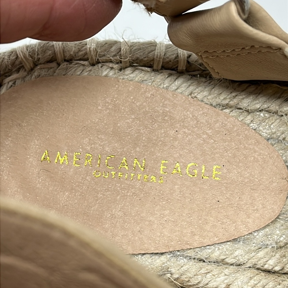 AMERICAN EAGLE ESPADRILLE WEDGE SANDAL VELCRO SLING BACK SOFT VEGAN LEATHER SZ 7 - Picture 7 of 14